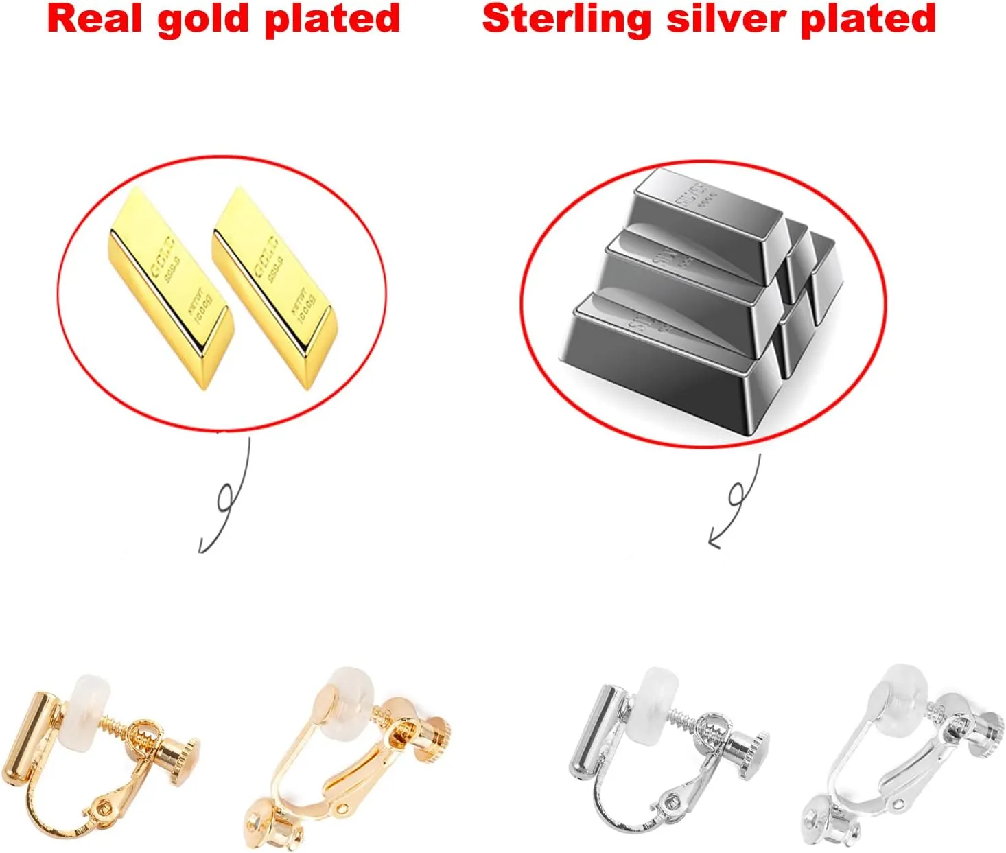 16 Packs Clip-on Earring Converter with Silicon Earring Pads, Easy Open Loop for DIY Earring and Turn Any Studs or Pierced into Clip on for Women Lady Non-Pierced Ears