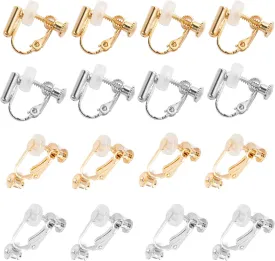 16 Packs Clip-on Earring Converter with Silicon Earring Pads, Easy Open Loop for DIY Earring and Turn Any Studs or Pierced into Clip on for Women Lady Non-Pierced Ears