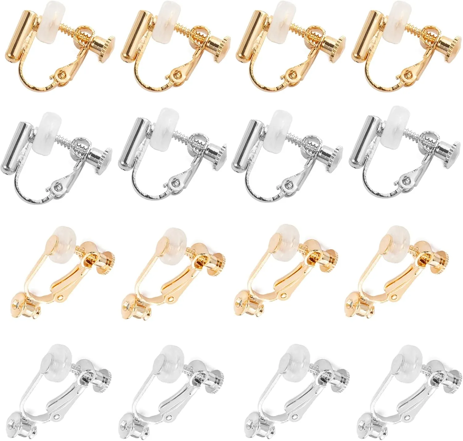 16 Packs Clip-on Earring Converter with Silicon Earring Pads, Easy Open Loop for DIY Earring and Turn Any Studs or Pierced into Clip on for Women Lady Non-Pierced Ears