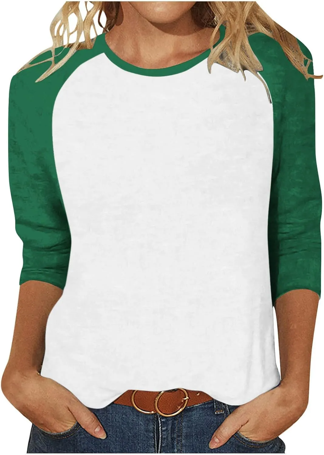 3/4 Sleeve Tops for Women Contrast Crewneck Casual Trendy Shirts Summer Jersey Sports Blouses Baseball Tee