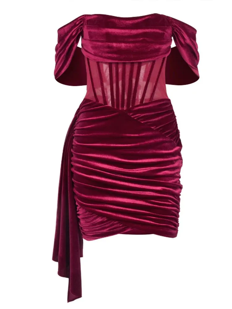 Amozae-hoco dresses Suninheart Off The Shoulder Velvet Dress Off The Shoulder Winter Prom New Year Party Dresses Wine Red Mini Dress Women 2024