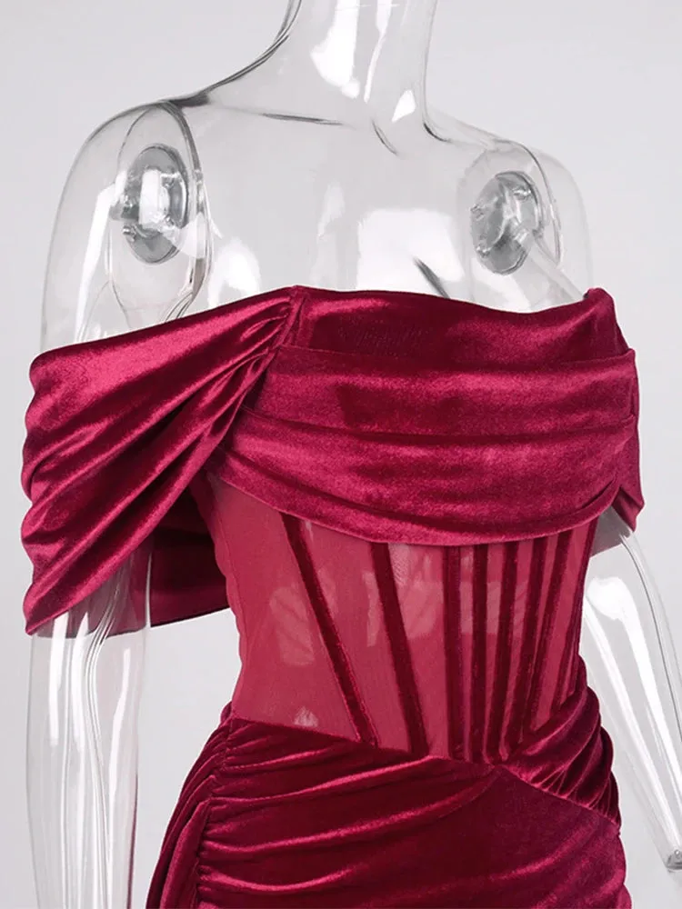 Amozae-hoco dresses Suninheart Off The Shoulder Velvet Dress Off The Shoulder Winter Prom New Year Party Dresses Wine Red Mini Dress Women 2024