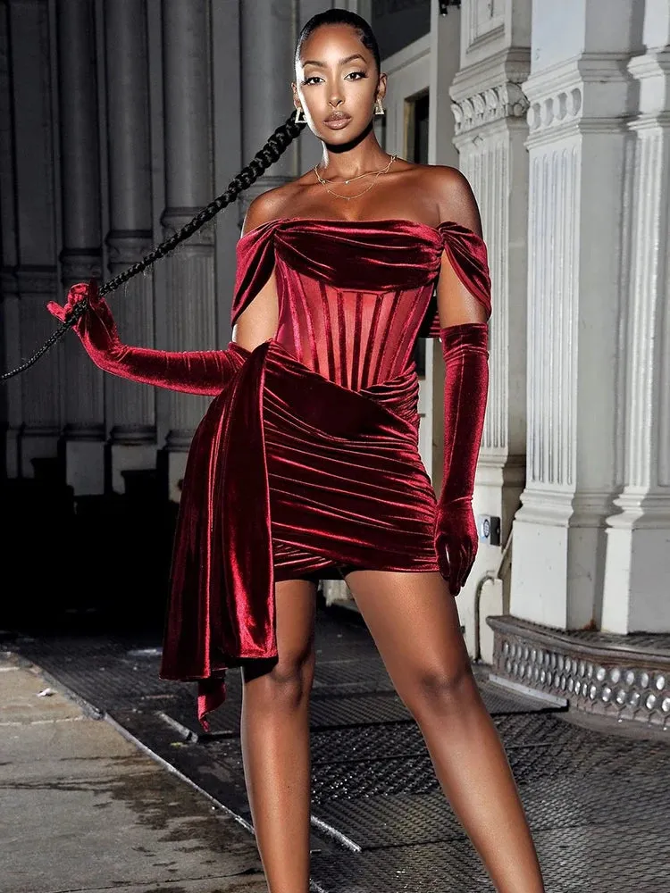 Amozae-hoco dresses Suninheart Off The Shoulder Velvet Dress Off The Shoulder Winter Prom New Year Party Dresses Wine Red Mini Dress Women 2024