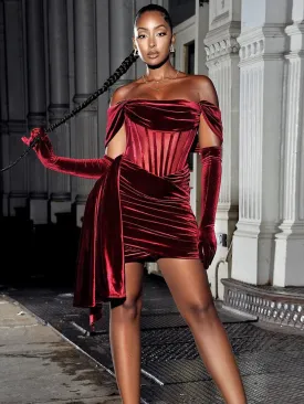Amozae-hoco dresses Suninheart Off The Shoulder Velvet Dress Off The Shoulder Winter Prom New Year Party Dresses Wine Red Mini Dress Women 2024