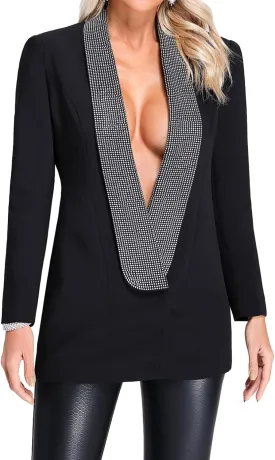 BELLA BARNETT Backless V-Neck Women Blazer Dress Sexy Black Blazer Women
