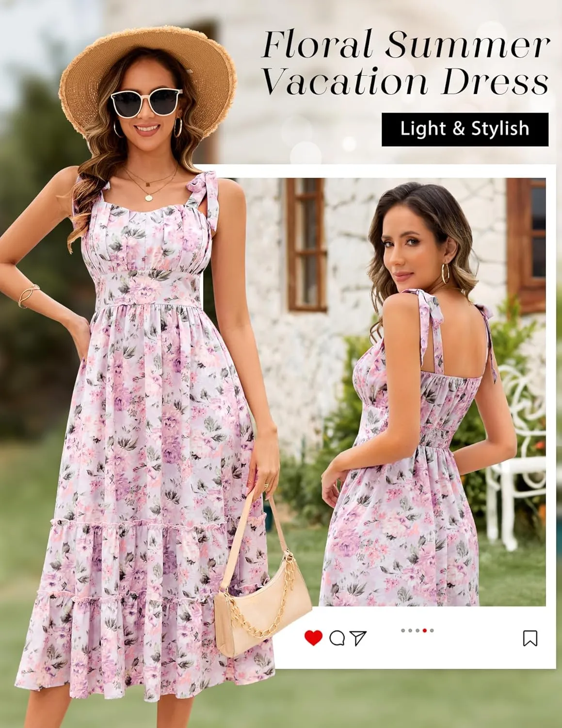 BeryLove Women's Floral Sundresses 2025 Spaghetti Strap Summer Midi Wedding Guest Dres