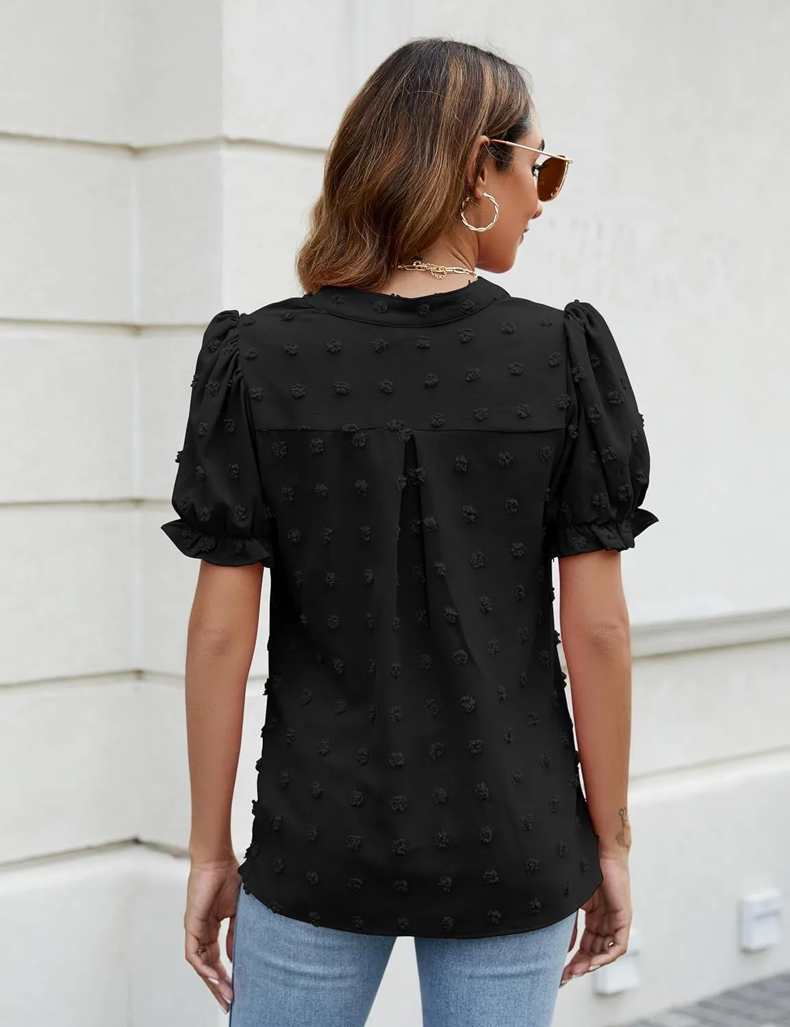Blooming Jelly Women's Puff Sleeve Casual Tops Fashion White Polka Dot Blouses Dressy Ladies Summer Tops
