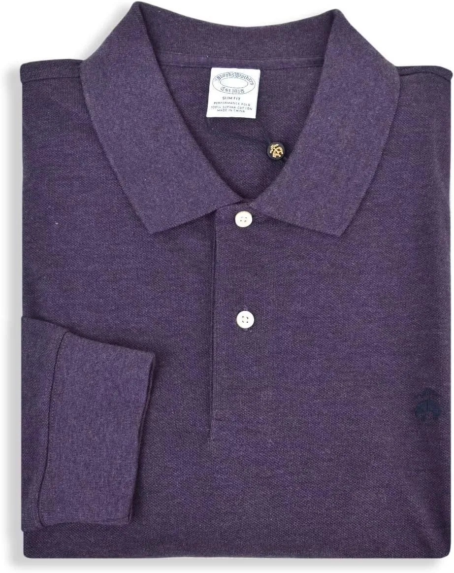 Brooks Brothers Mens Slim Fit Pique Supima Cotton Long Sleeve Performance Polo Shirt,