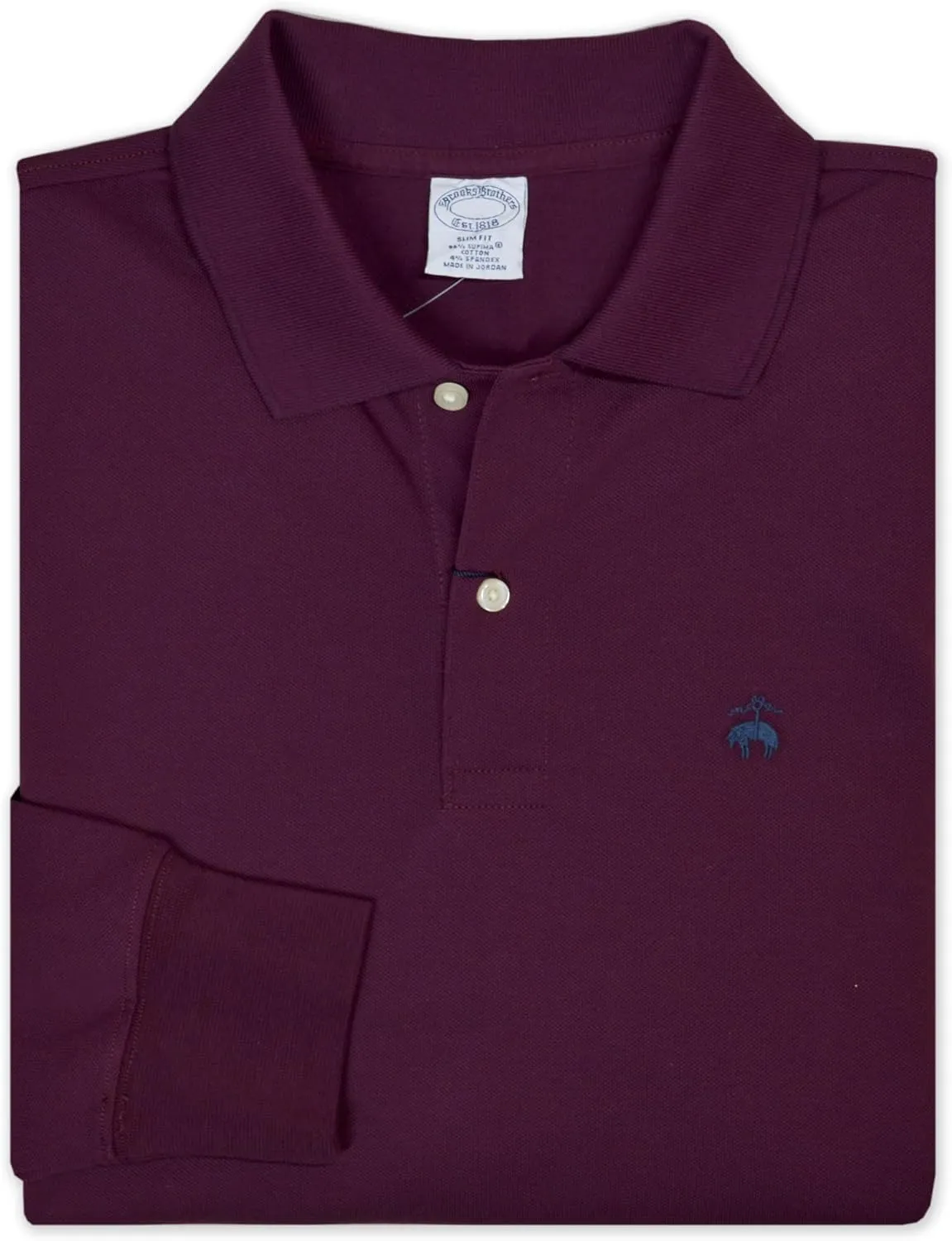 Brooks Brothers Mens Slim Fit Pique Supima Cotton Long Sleeve Performance Polo Shirt,