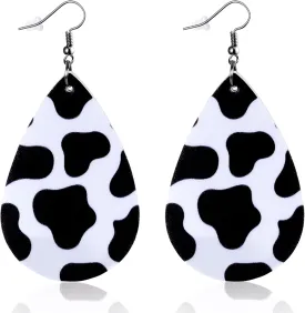 Cow Print Earrings for Women Leather Black and White Dangle Jewelry Outfits Accessories