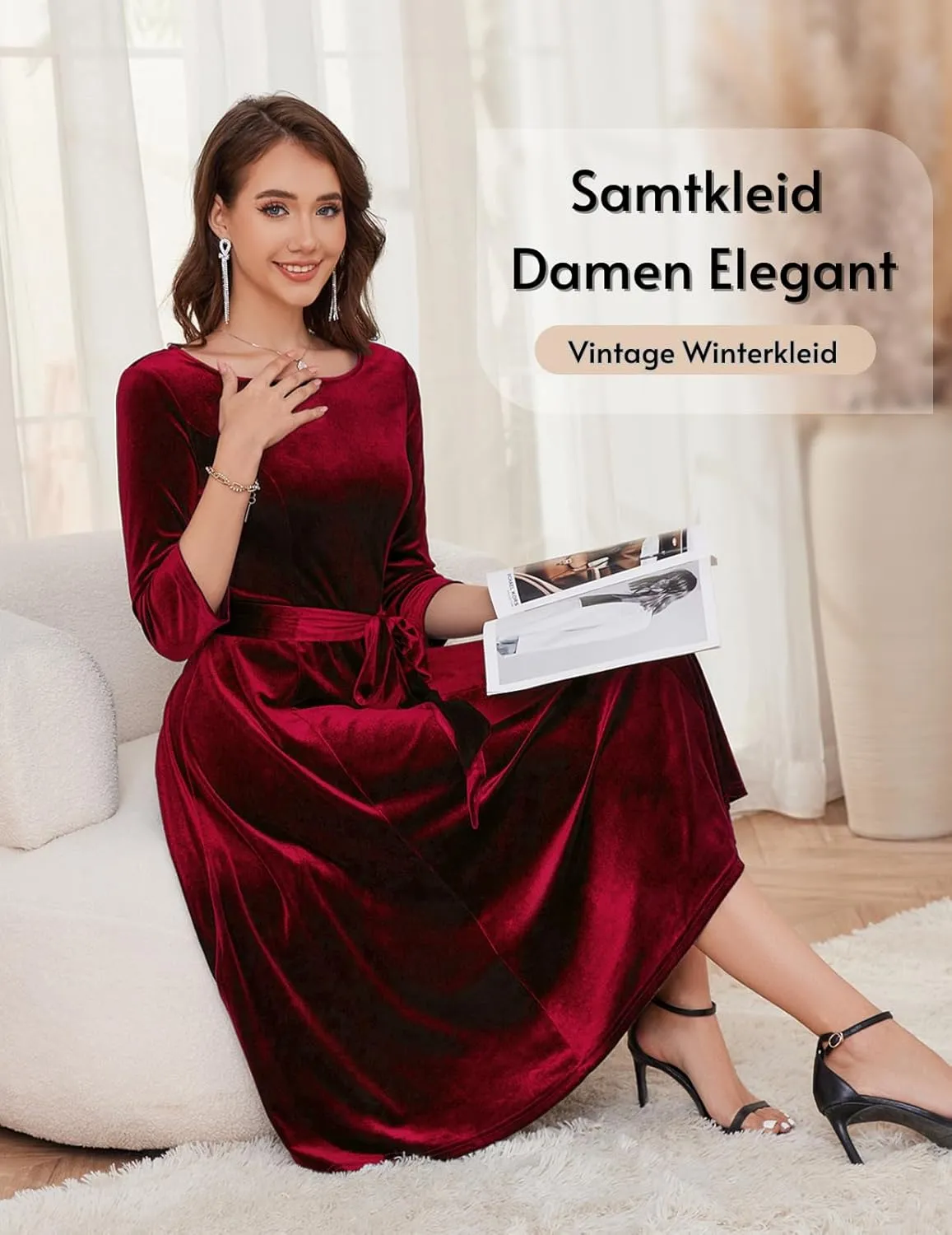 DRESSTELLS Velvet Cocktail Dress for Women, 2024 Winter Christmas Holiday Dress, 3/4 Long Sleeves Party Formal Dress