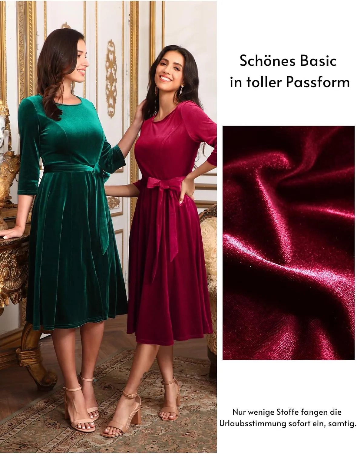 DRESSTELLS Velvet Cocktail Dress for Women, 2024 Winter Christmas Holiday Dress, 3/4 Long Sleeves Party Formal Dress
