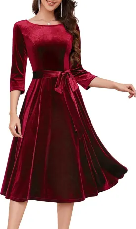 DRESSTELLS Velvet Cocktail Dress for Women, 2024 Winter Christmas Holiday Dress, 3/4 Long Sleeves Party Formal Dress