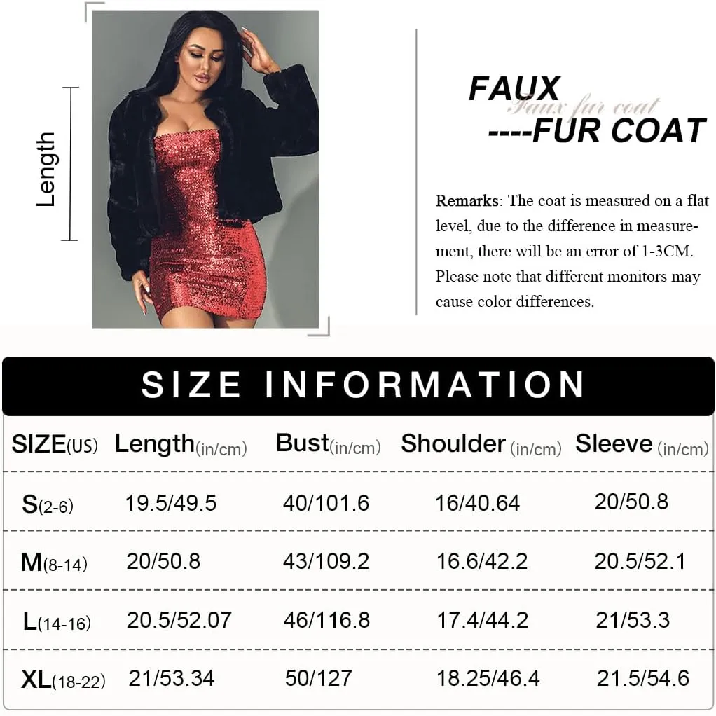Edary Women Faux Fur Jacket Long Sleeve Coat Open Front Fur Coat Winter Warm Shaggy Faux Fur Parka for Women and Girl