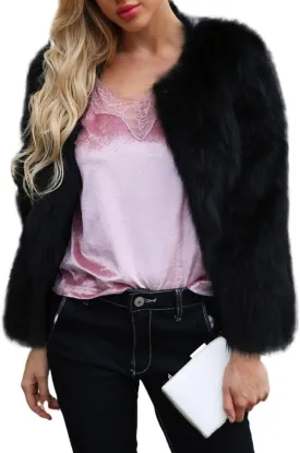 Edary Women Faux Fur Jacket Long Sleeve Coat Open Front Fur Coat Winter Warm Shaggy Faux Fur Parka for Women and Girl