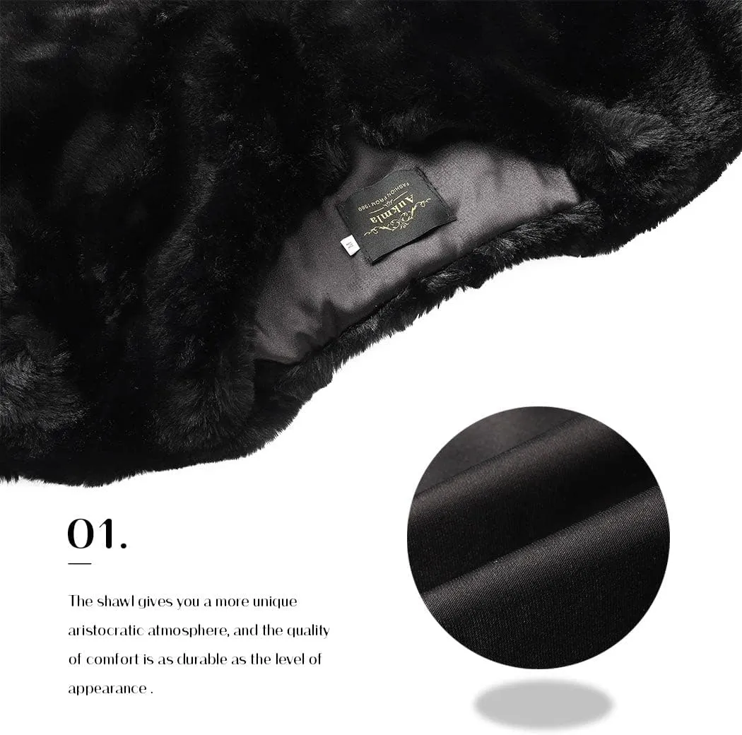 Edary Women Faux Fur Jacket Long Sleeve Coat Open Front Fur Coat Winter Warm Shaggy Faux Fur Parka for Women and Girl