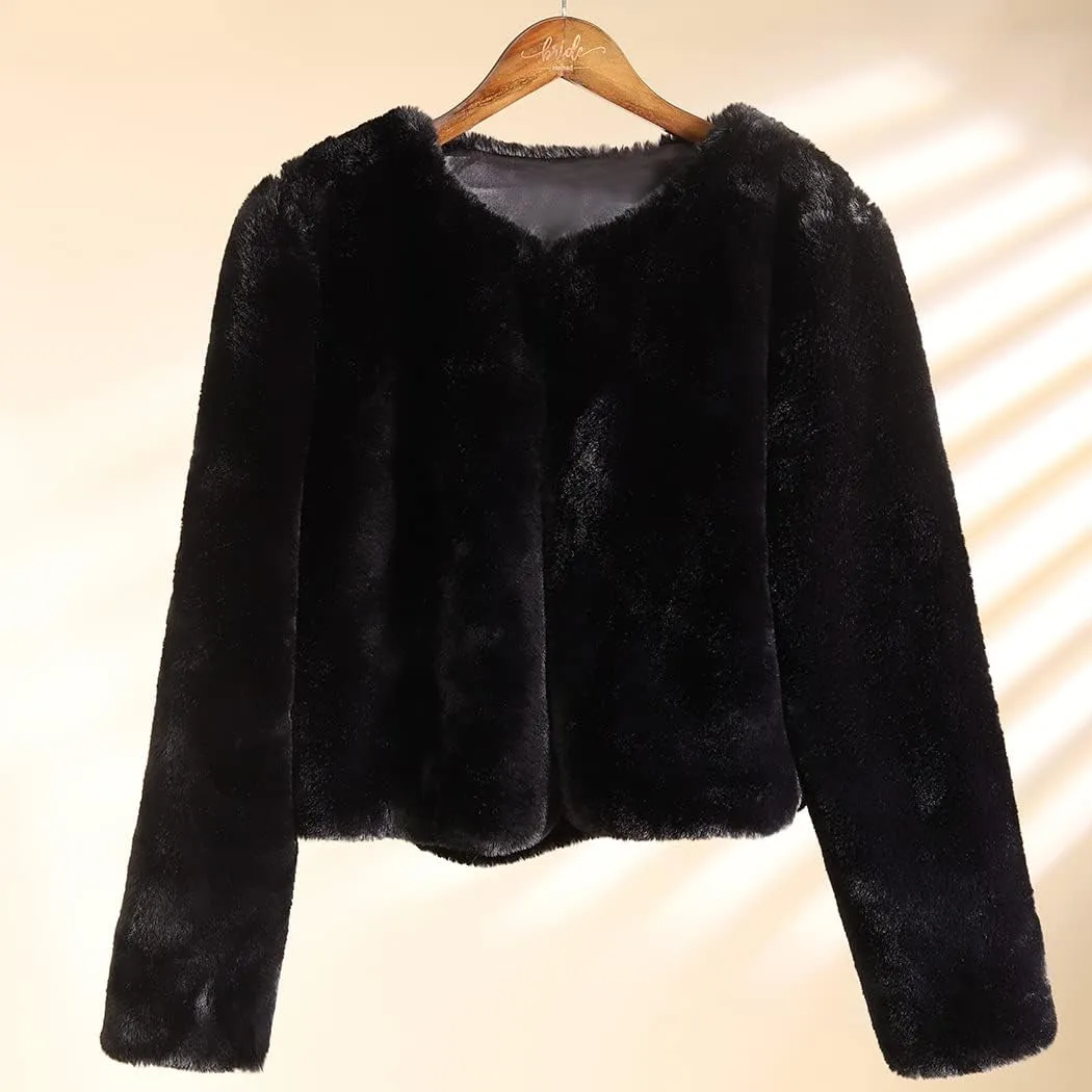 Edary Women Faux Fur Jacket Long Sleeve Coat Open Front Fur Coat Winter Warm Shaggy Faux Fur Parka for Women and Girl