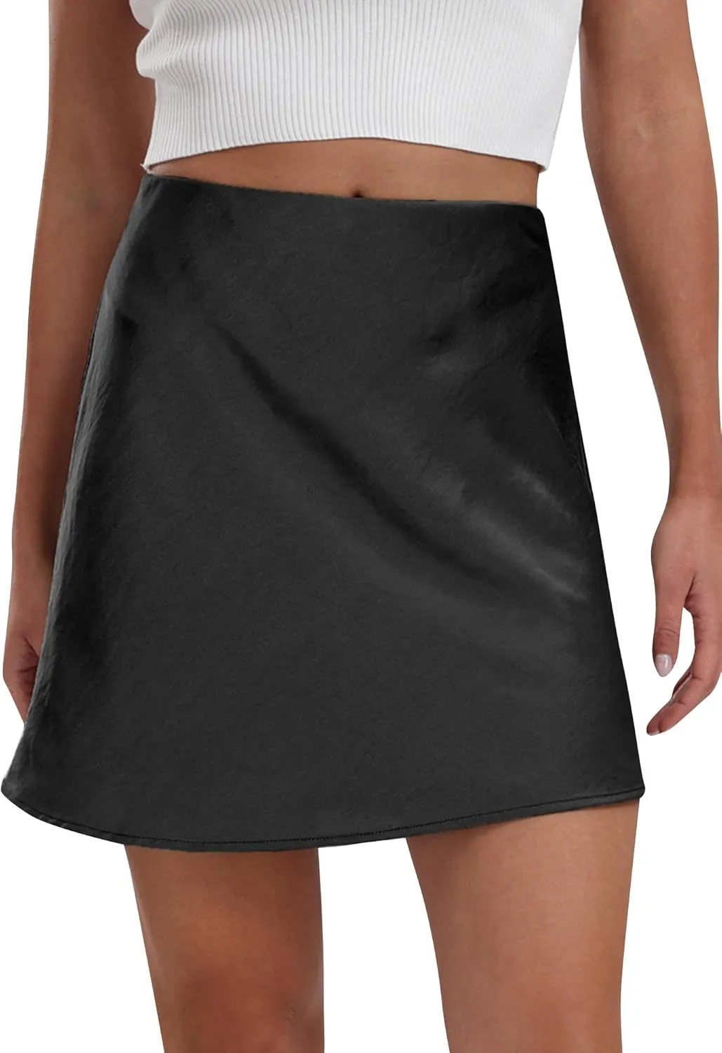 Ezcosplay Women's Satin Mini Skirt Summer High Waisted Elastic Waist A-Line Silk Short Party Skirts