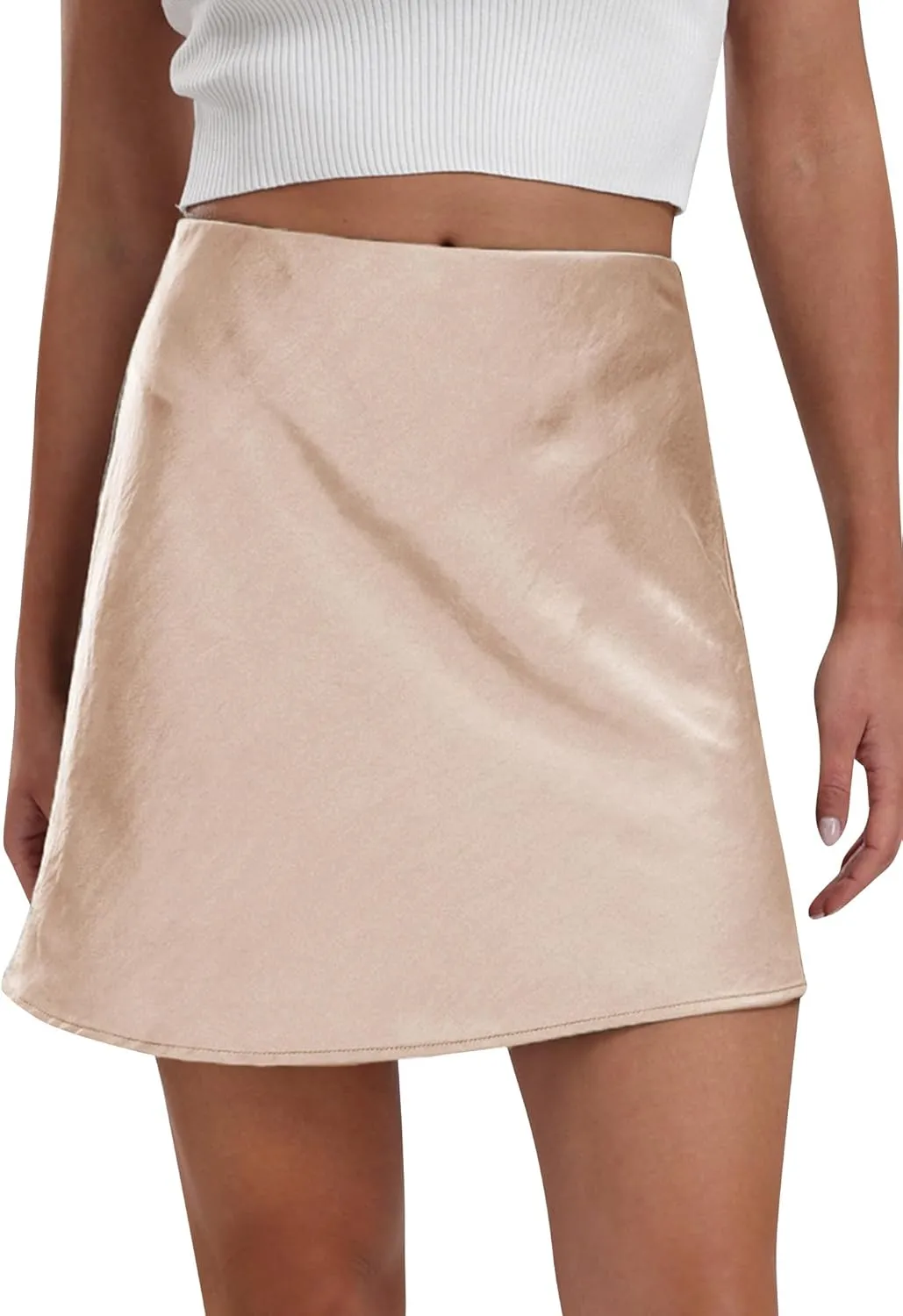 Ezcosplay Women's Satin Mini Skirt Summer High Waisted Elastic Waist A-Line Silk Short Party Skirts