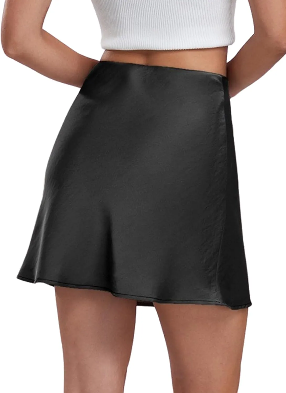 Ezcosplay Women's Satin Mini Skirt Summer High Waisted Elastic Waist A-Line Silk Short Party Skirts