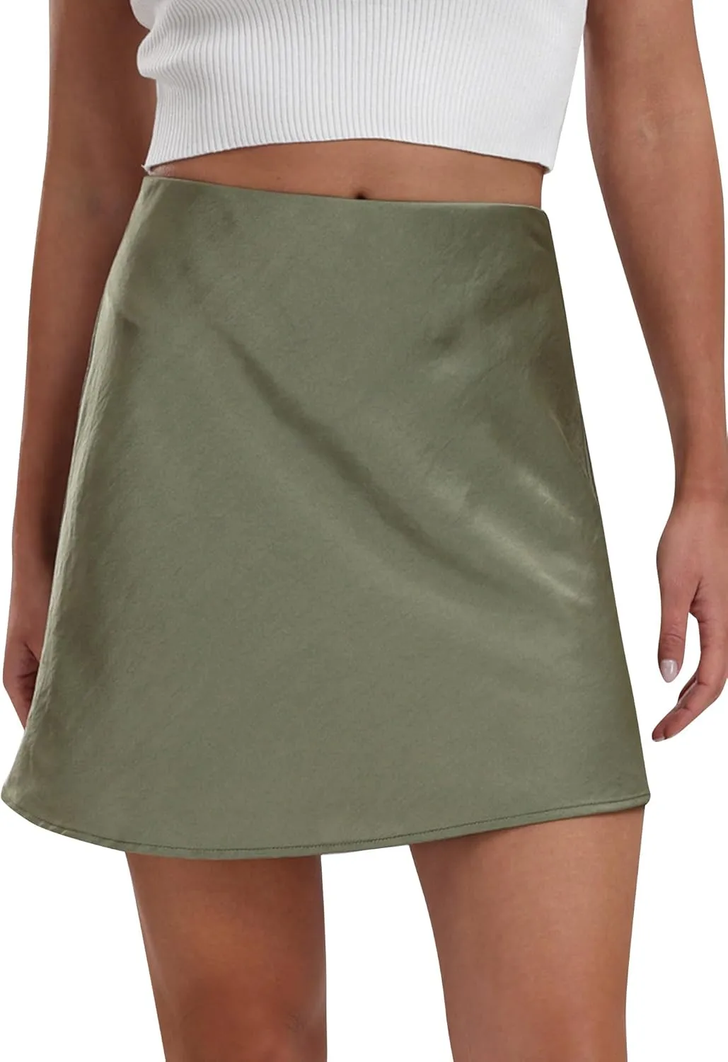 Ezcosplay Women's Satin Mini Skirt Summer High Waisted Elastic Waist A-Line Silk Short Party Skirts