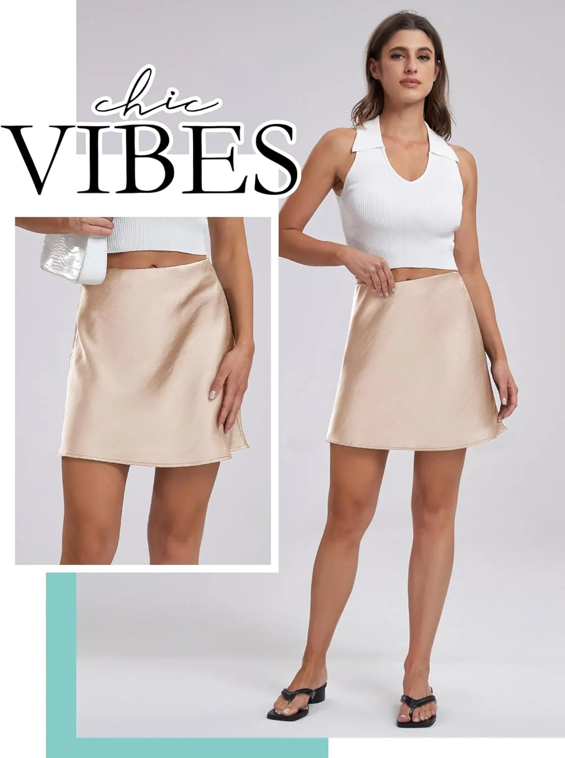 Ezcosplay Women's Satin Mini Skirt Summer High Waisted Elastic Waist A-Line Silk Short Party Skirts