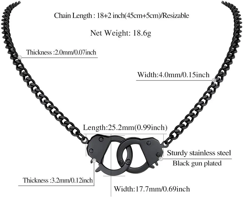 FindChic Handcuff Necklace Padlock Pendant Customized Handcuffs Bracelet Stainless Steel/18K Gold Plated/Black Curb Chain Interlocking 16inch/18inch Friendship Statement Necklace for Girls & Women