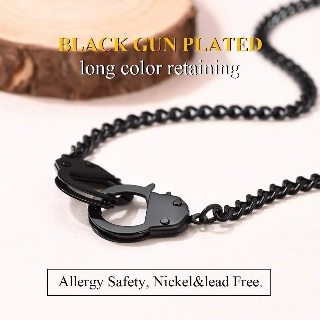 FindChic Handcuff Necklace Padlock Pendant Customized Handcuffs Bracelet Stainless Steel/18K Gold Plated/Black Curb Chain Interlocking 16inch/18inch Friendship Statement Necklace for Girls & Women