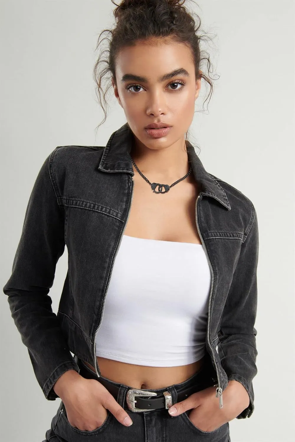FindChic Handcuff Necklace Padlock Pendant Customized Handcuffs Bracelet Stainless Steel/18K Gold Plated/Black Curb Chain Interlocking 16inch/18inch Friendship Statement Necklace for Girls & Women