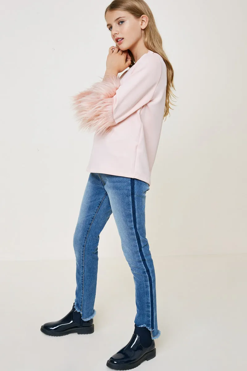 Fur Sleeve Long Sleeve Top