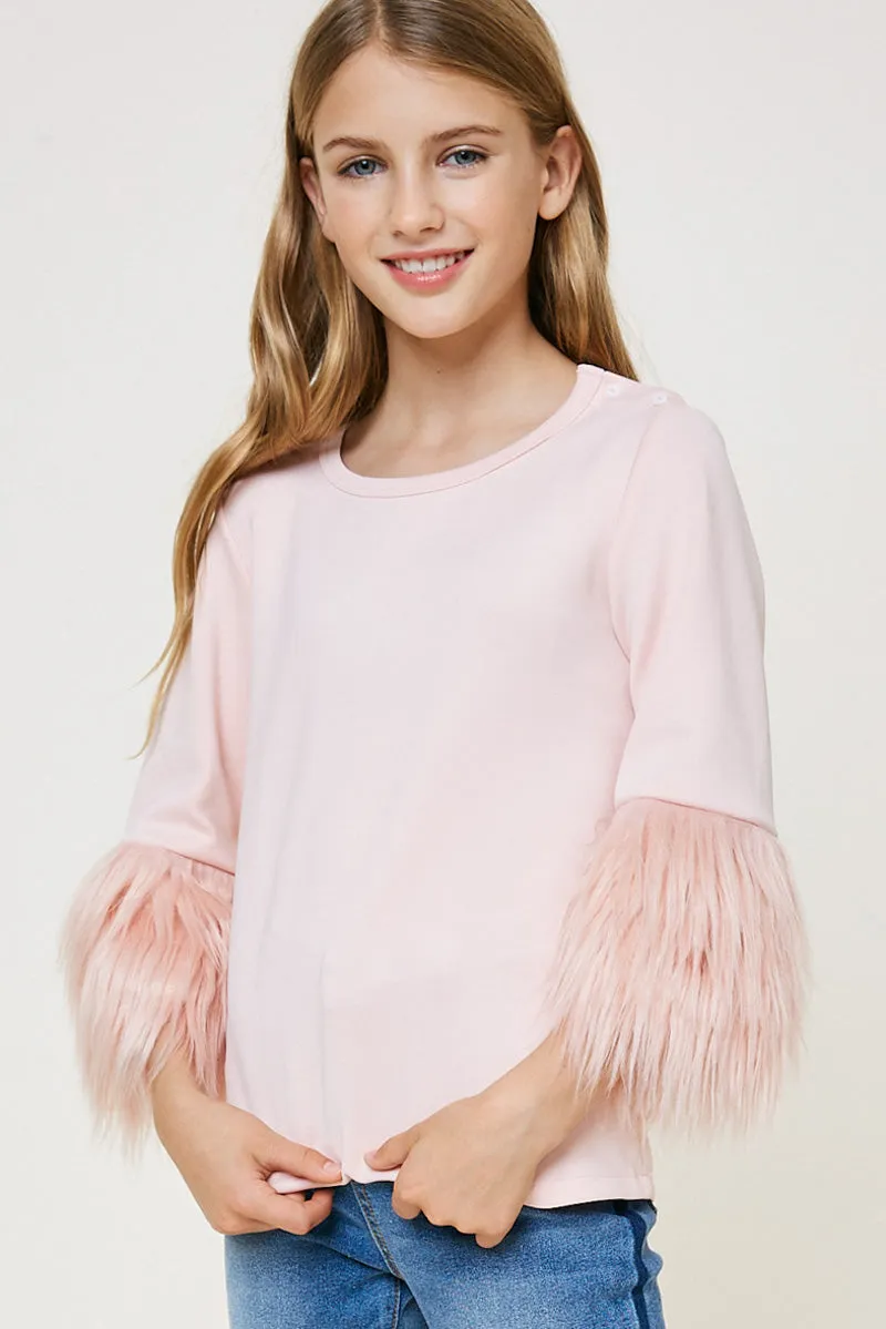 Fur Sleeve Long Sleeve Top