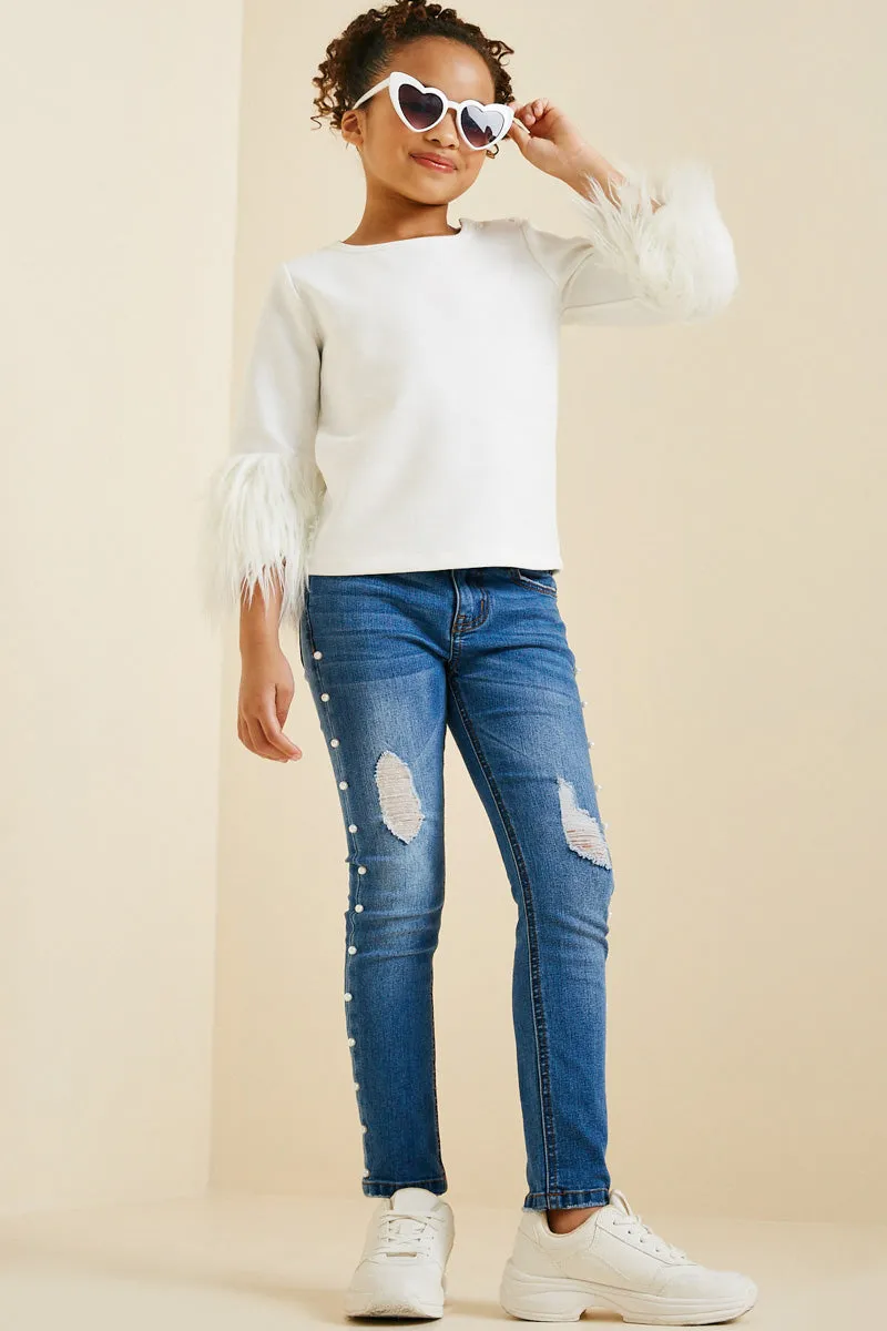 Fur Sleeve Long Sleeve Top