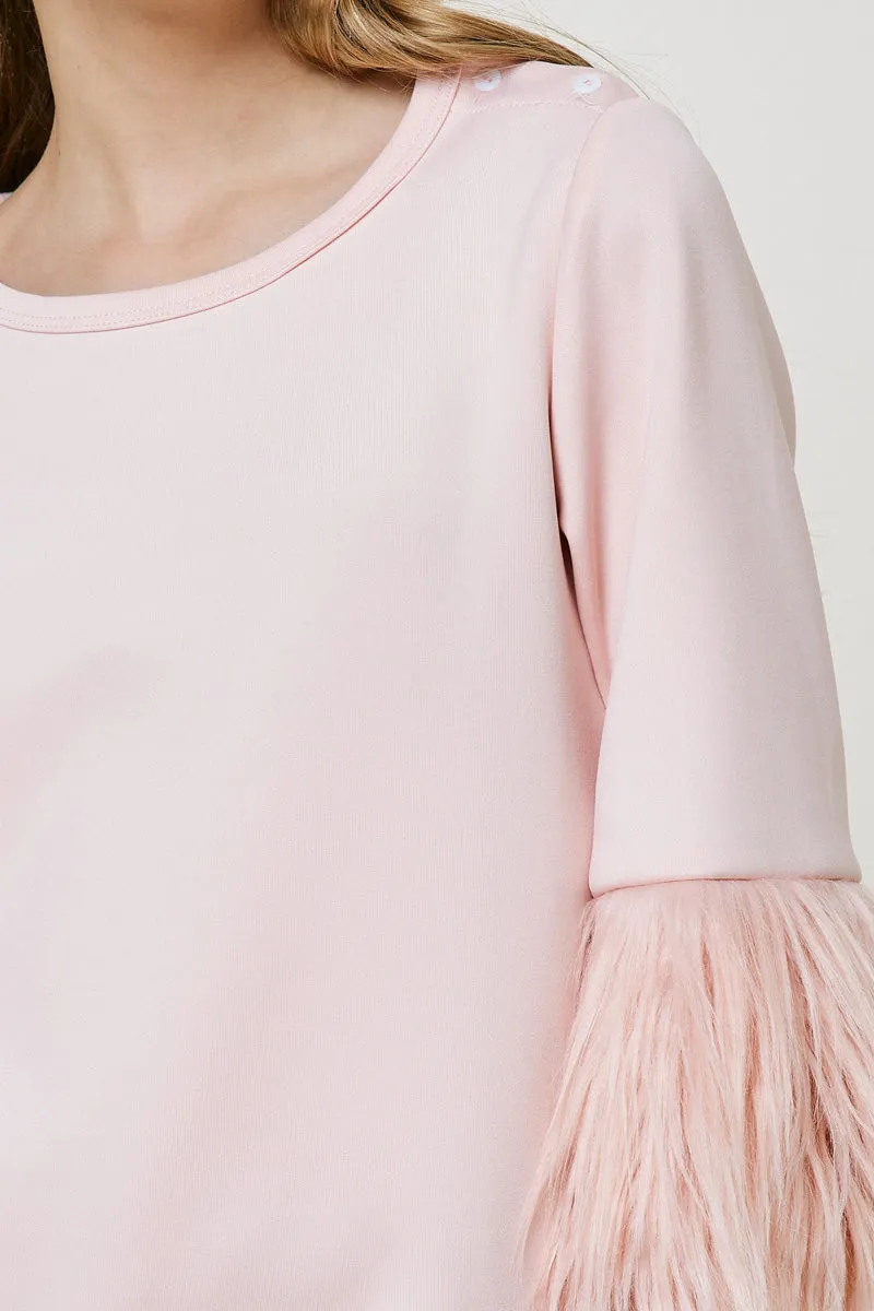 Fur Sleeve Long Sleeve Top