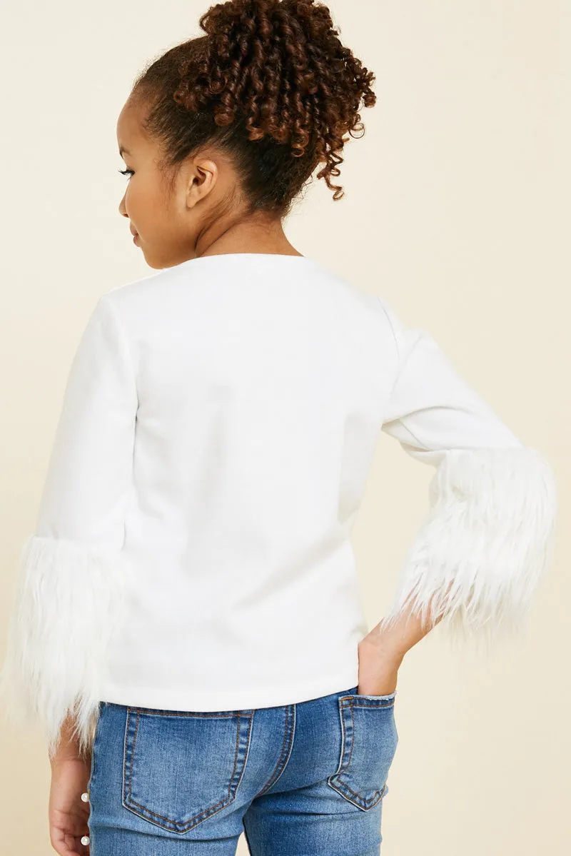Fur Sleeve Long Sleeve Top