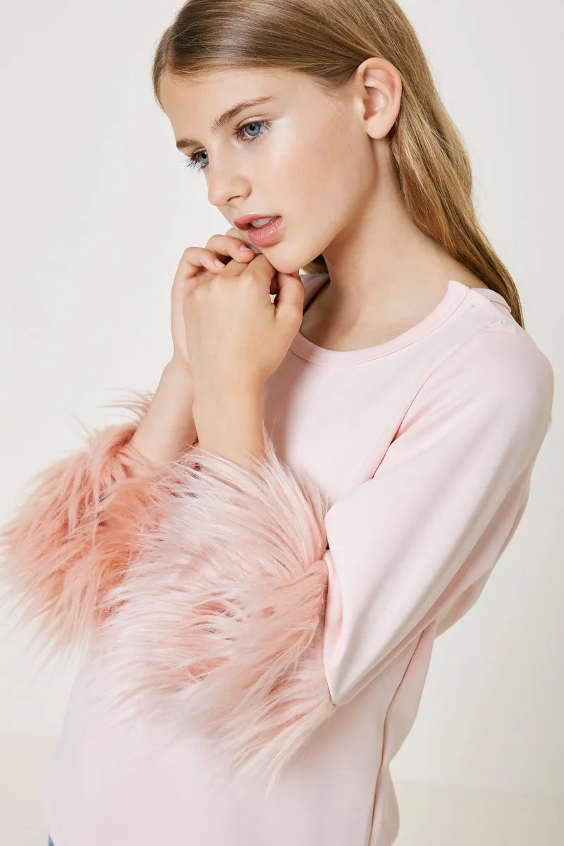 Fur Sleeve Long Sleeve Top