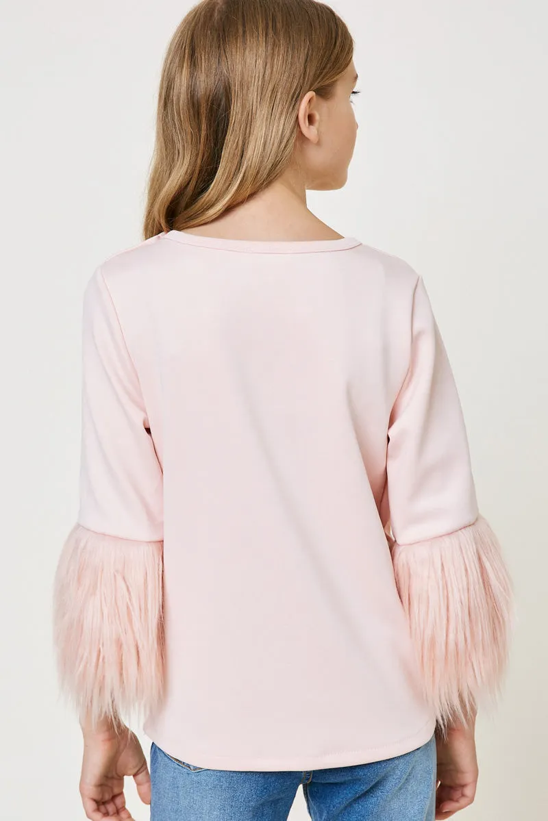 Fur Sleeve Long Sleeve Top