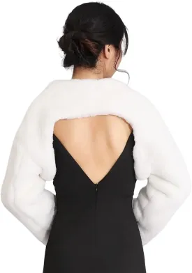 GORAIS Womens Faux Fur Bolero Jacket for Evening Dresses Fur Coat Long Sleeve Cropped Shrug for Bride