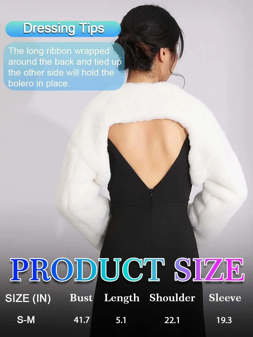 GORAIS Womens Faux Fur Bolero Jacket for Evening Dresses Fur Coat Long Sleeve Cropped Shrug for Bride