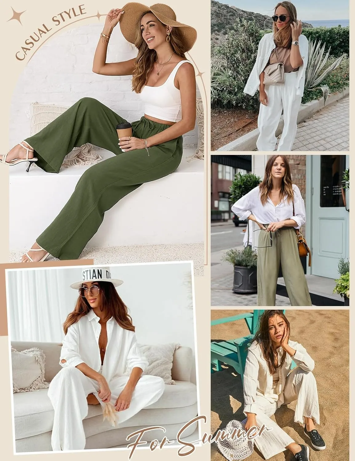 Linen Pants Women White Wide Leg Pants Summer Palazzo Pants Loose Flowy Beach Work Dress Black Pants Trousers 2025