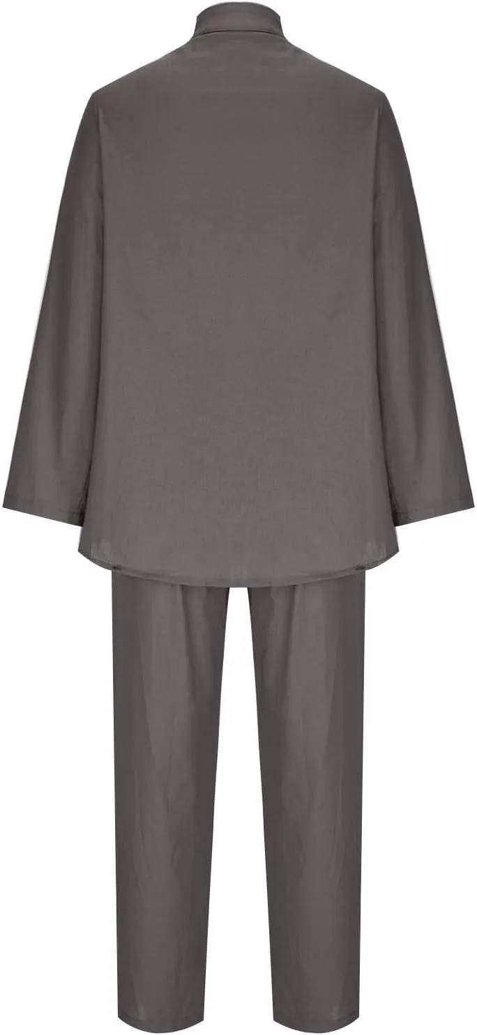 Linen Set for Women 2 Piece Outfits Casual Pants Sets Plus Size Track Suits Solid Color Lounge Wear with Pockets