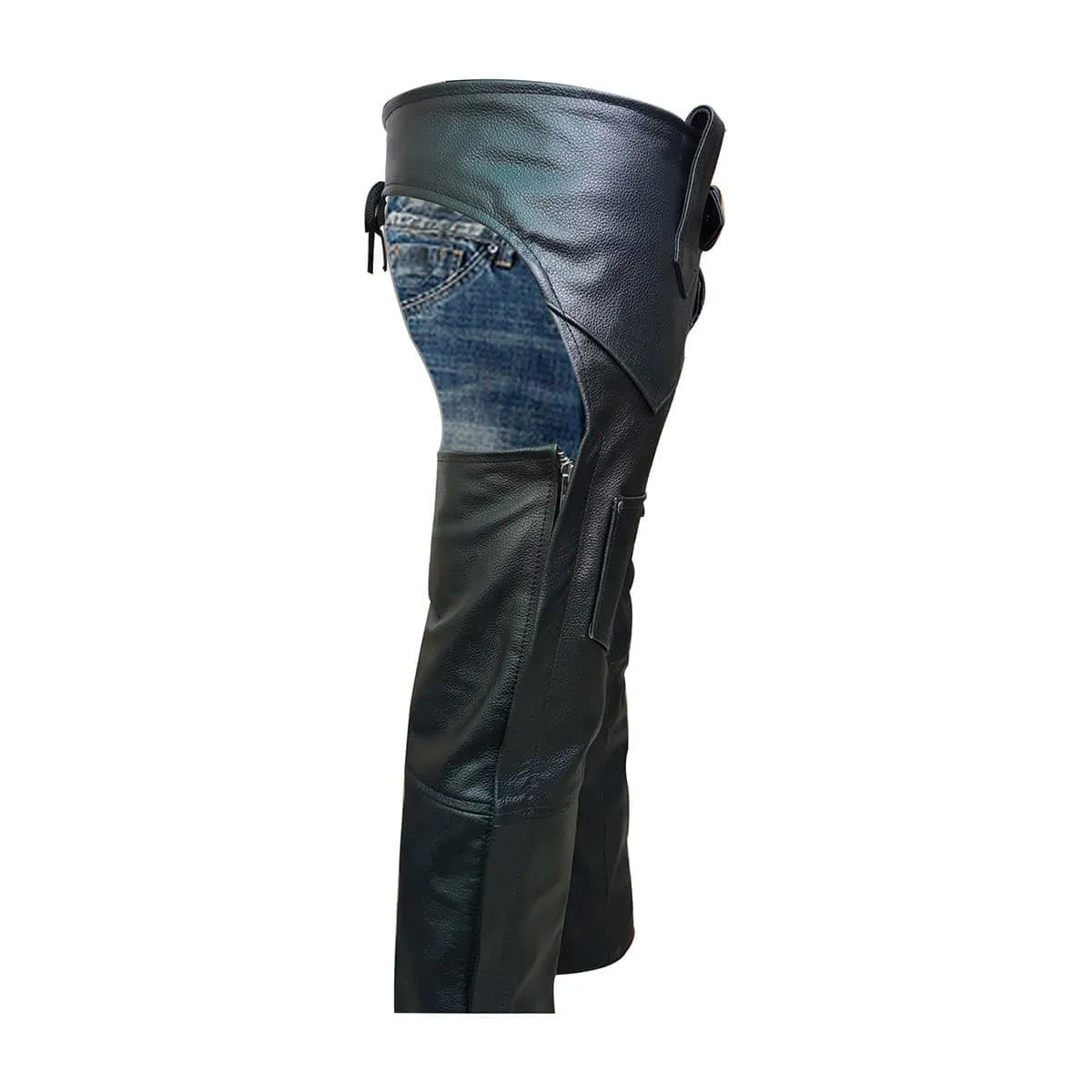 Mens Bikers Chaps Jeans Black Leather Motorcycle Trouser Pants