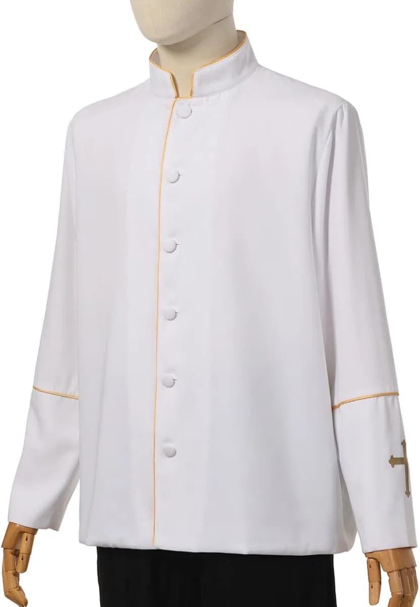Mens Clergy Coat Church Priest Robe Vestment Stand Up Collar Button Down Top Outwear for Pastor