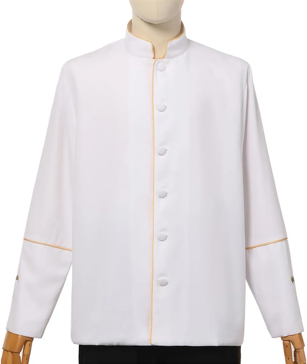 Mens Clergy Coat Church Priest Robe Vestment Stand Up Collar Button Down Top Outwear for Pastor