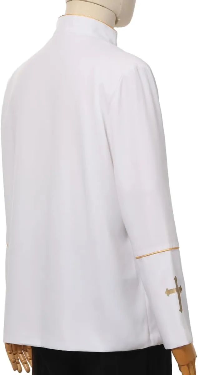 Mens Clergy Coat Church Priest Robe Vestment Stand Up Collar Button Down Top Outwear for Pastor