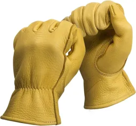 MEN`S FULL GRAIN TAN DEERSKIN LEATHER GLOVES UN-LINED (American Fur) (Small)