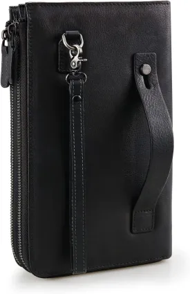 ORIREAL Mens Wristlets Clutch Bag Genuine Leather Wallets Handbag Luxury Purses (Black)