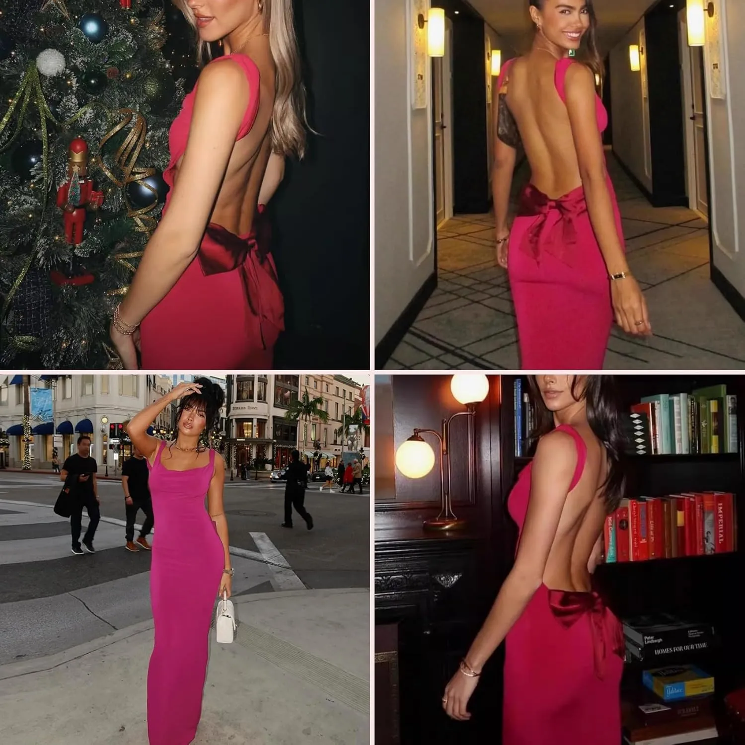 RARITYUS Women's Sexy Cowl Neck Backless Maxi Dress Elegant Satin Bowknot Long Dress Cocktail Party Evening Gown