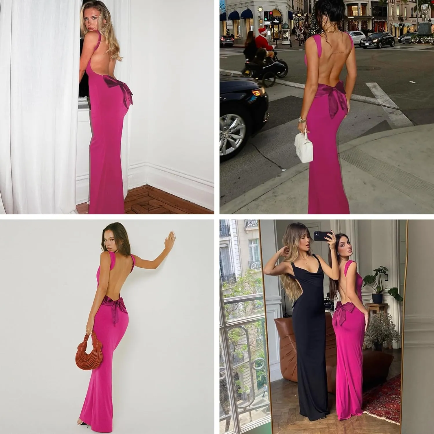 RARITYUS Women's Sexy Cowl Neck Backless Maxi Dress Elegant Satin Bowknot Long Dress Cocktail Party Evening Gown