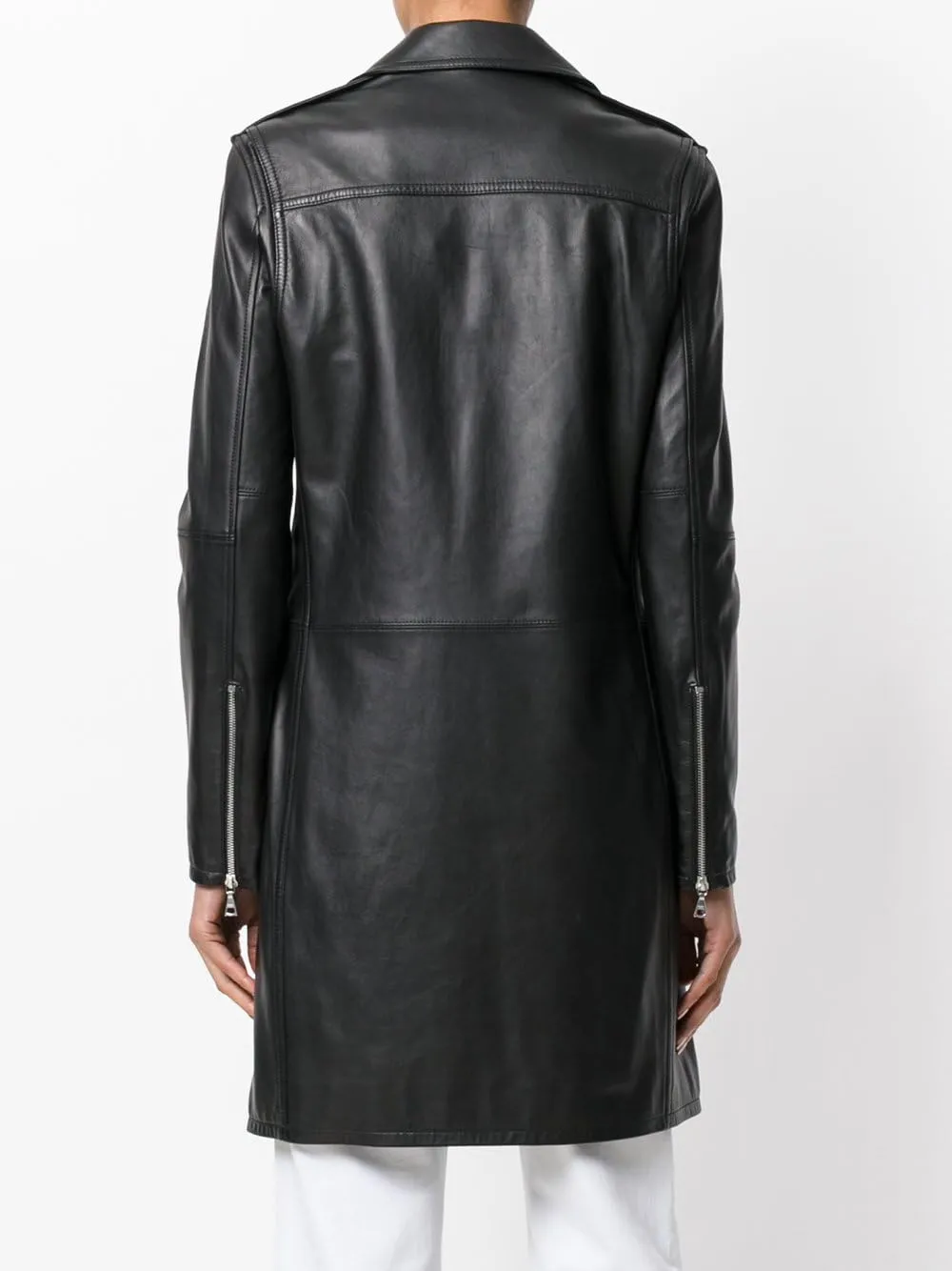 SID Women's Embedded Long & Shiny Black Lambskin Leather Jacket