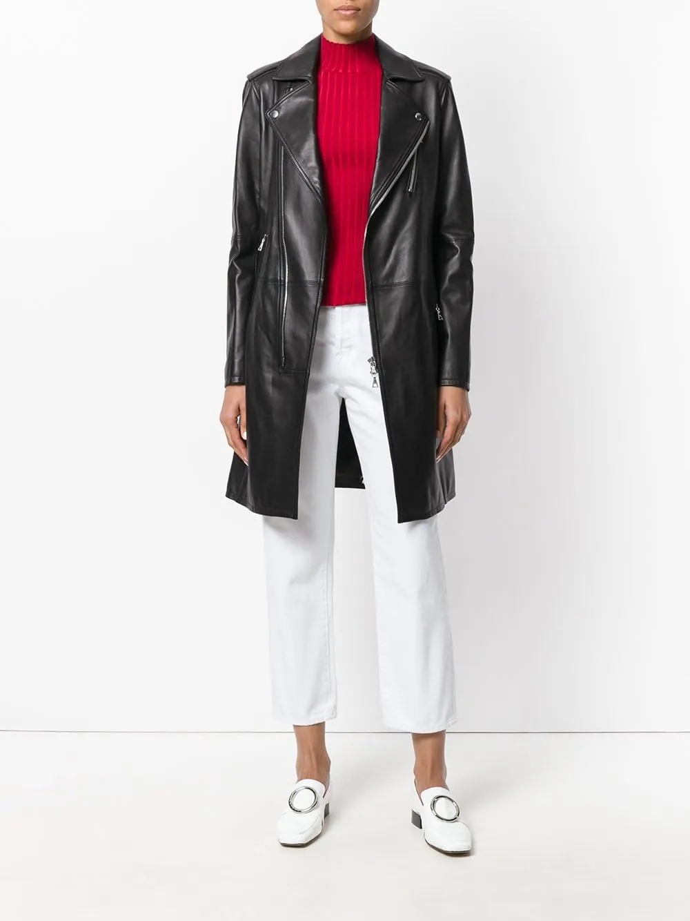 SID Women's Embedded Long & Shiny Black Lambskin Leather Jacket